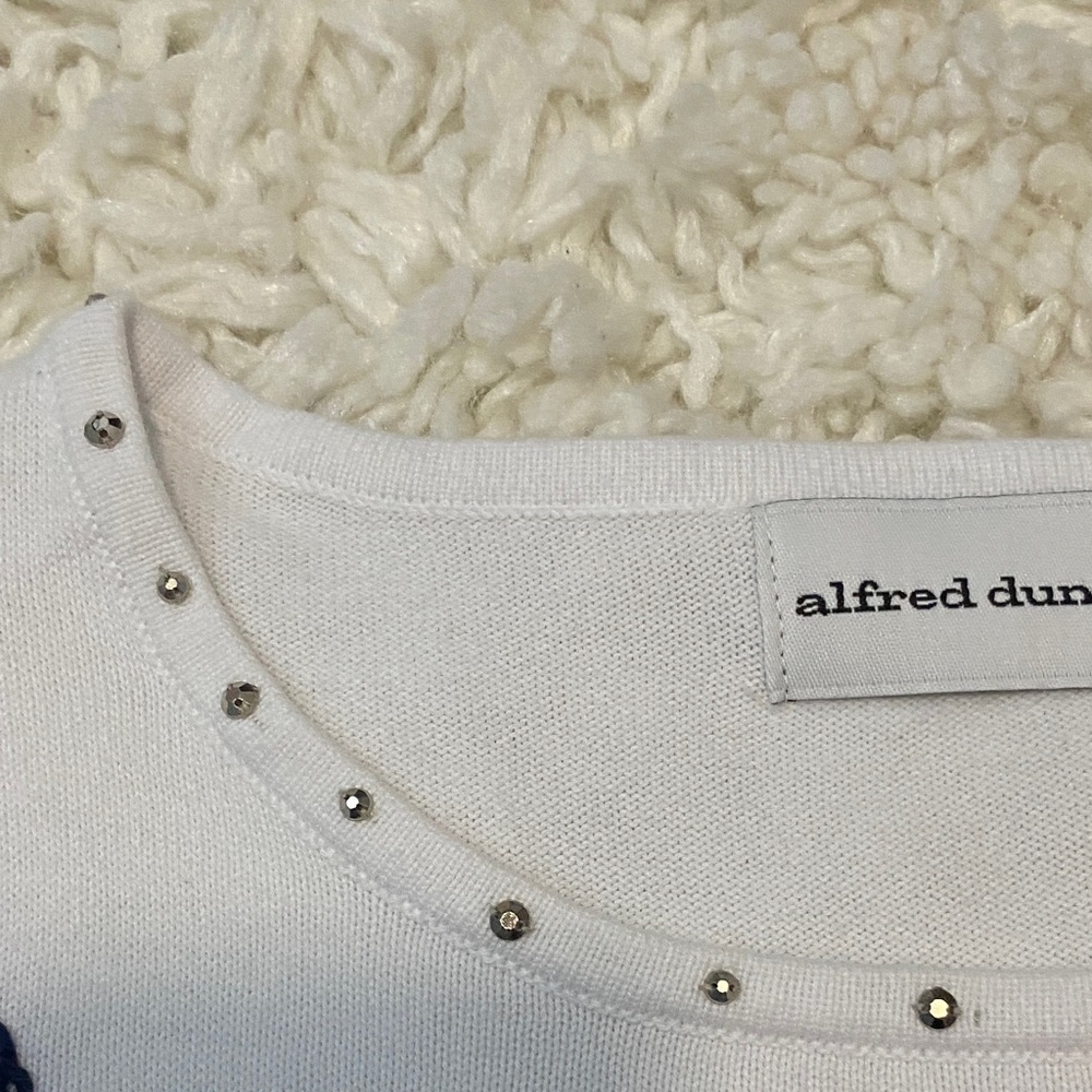 Alfred Dunner Womens size medium White sweater Blue Floral Embroidery beaded ¥ - Picture 12 of 15